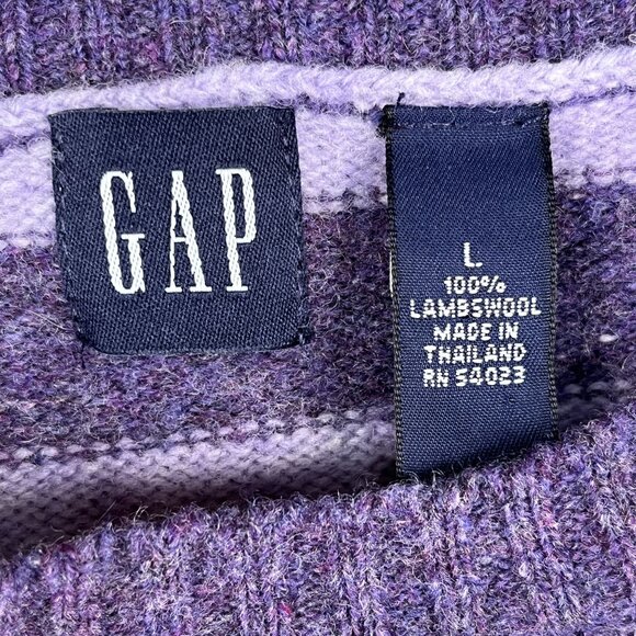 GAP Womens 100% Lambs Wool Striped Pullover Purple Sweater Sz Large - Picture 4 of 6